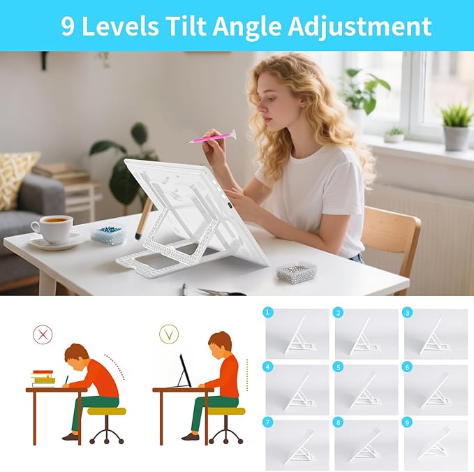 Phylosal Rechargeable A4 LED Light Pad with Built-in Stand, Magnetic Tracing Light Box for Drawing, Diamond Art Light Board with Side Button, Super Bright Light Table for Diamond Painting, Sketching