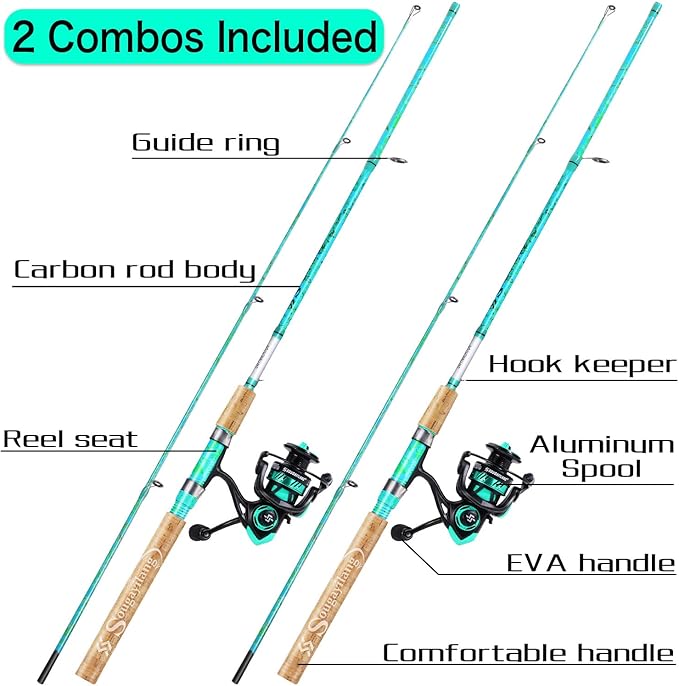 Sougayilang Fishing Rod and Reel Combo, 2-Piece 5-Foot 6-Inch Graphite & Fiberglass Rod, Durable and Strong, Quickset Anti-Reverse Fishing Reel (1Pack/2Pack)