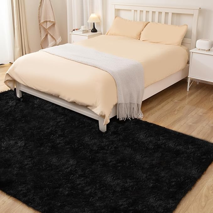 Black Rug, 4x5.8 Area Rugs for Living Room, Soft Plush Area Rugs for Bedroom, Non-Slip Indoor Carpet for Nursery, Study Room, Playroom