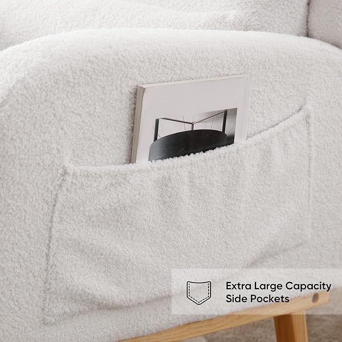 Rocking Chair Nursery, Sherpa Nursing Rocking Chairs, Upholstered Nursery Glider Rocker Wingback Morden Rocking Chair with Lumbar Pillow for Mom Nursery, Living Room, Bedroom, Teddy White