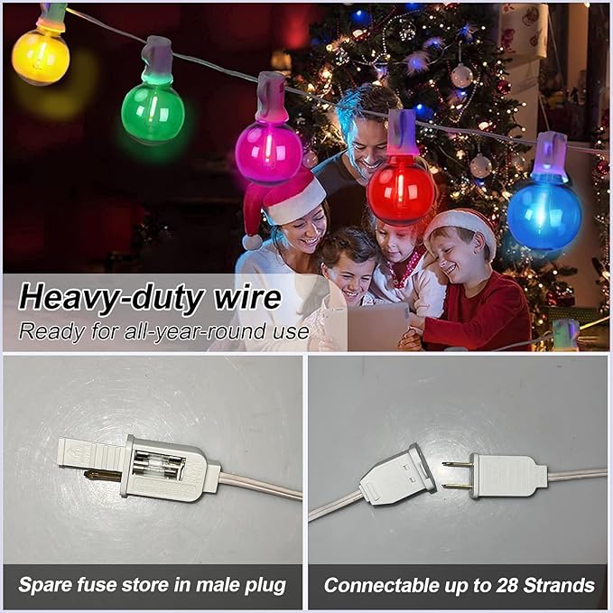 25Ft LED Outdoor String Lights, G40 Outdoor Christmas Decorations Lights Waterproof with 27 LED Globe Multicolor Bulb, Hanging Vintage Christmas Lights for Patio Roofline Backyard Garden Party Decor