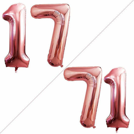 GOER Number 17 Balloons for 17th Birthday Sweet 17 Party Decorations,42 Inch Jumbo Foil Helium 71 Balloons for 71st Birthday Party Decoration (Rose Gold)