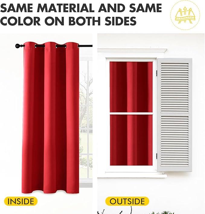 MIULEE Christmas Red Blackout Curtains for Bedroom Living Room 54 Inches Long 2 Panels, Thermal Insulated Room Darkening Drapes Solid Grommet Top Light Blocking Window Treatments 40x54 Inch