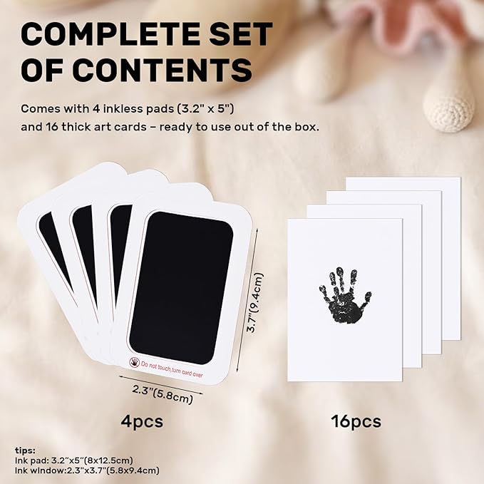 4 Pack Inkless Baby Hand and Footprint Kit – Mess Free Clean Touch Ink Pad for Baby Handprints & Footprints, Newborn Keepsake, Safe Pet Paw Print Ink Pad, No Mess Baby Footprint Kit