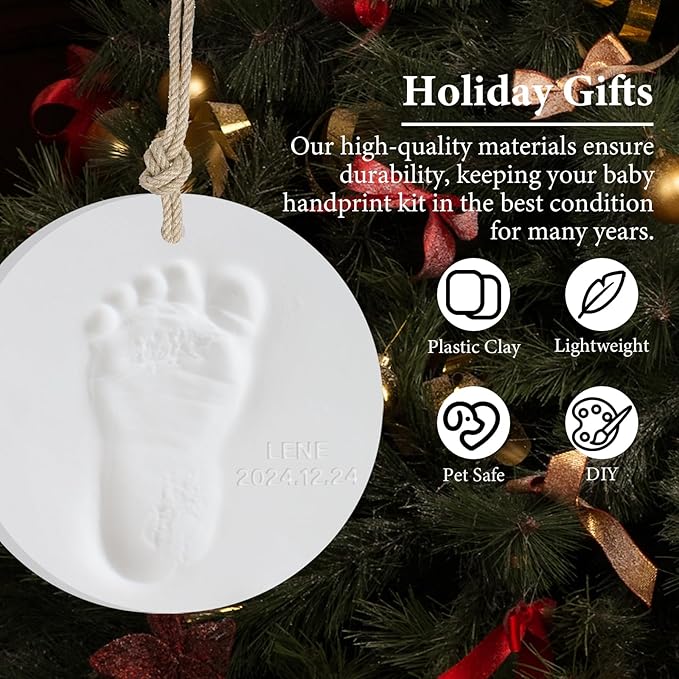 Baby Handprint Footprint Keepsake Ornament Kit, Personalized Baby Foot Printing Kit for Newborn Clay Impression Handmade DIY Imagination to Create