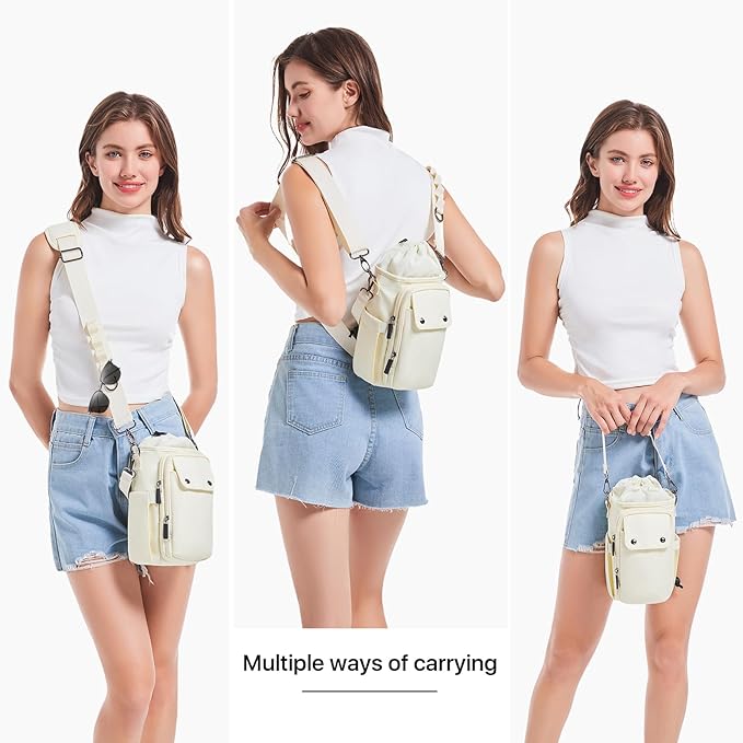Water Bottle Holder with Strap 32 40oz Crossbody Insulated Water Bottle Carrier Sling Bag with Adjustable Wide Strap and Phone Purse 5 Pockets for Walking Hiking Gym Travel