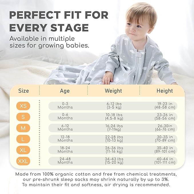 Mama Cheetah Baby Sleep Sack with Sleeves, 0.5 TOG Organic Cotton Wearable Blanket and Two-Way Zipper, Swaddle Transition Long Sleeve Sleeping Bag for Newborn Infant Toddler, 6-12 Months