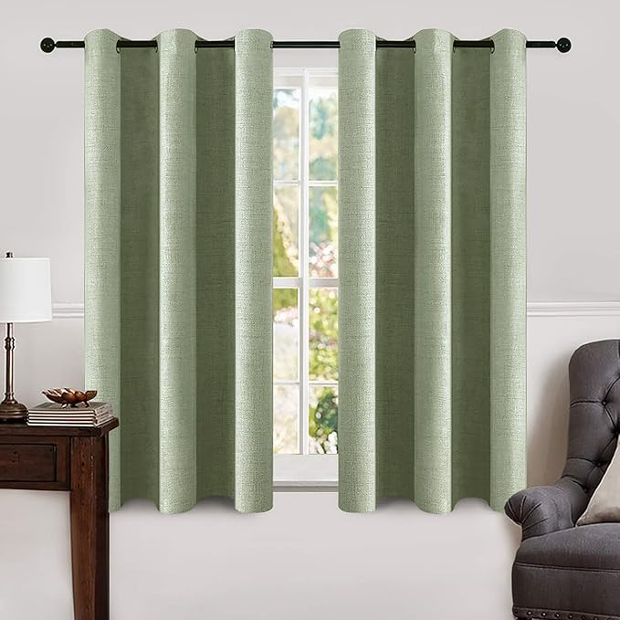 MIULEE Linen Blackout Curtains and Drapes 100% Room Darken Thermal Insulated Grommet Window Panels with Coating 2 PCs W 42 x L 63 inches Sage Green
