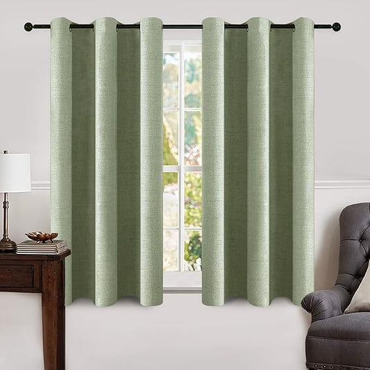 MIULEE Linen Blackout Curtains and Drapes 100% Room Darken Thermal Insulated Grommet Window Panels with Coating 2 PCs W 42 x L 63 inches Sage Green