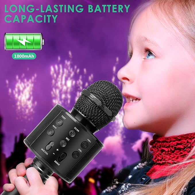 KIDWILL Wireless Bluetooth Karaoke Microphone for Kids and Adults, 5-in-1 Portable Handheld Karaoke Mic Speaker Player Recorder with Adjustable Remix FM Radio for Girls Boys Teens Adults