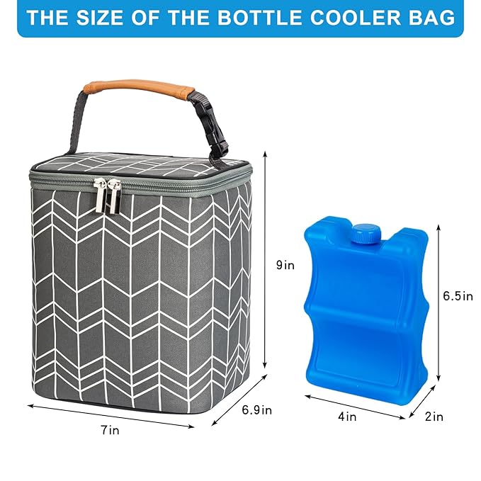 BreastMilk Cooler Bag with Ice Pack Fits 4 Baby Bottles Up to 9 Ounce, Large Baby Bottle Bag Fits for Nursing Mom Daycare