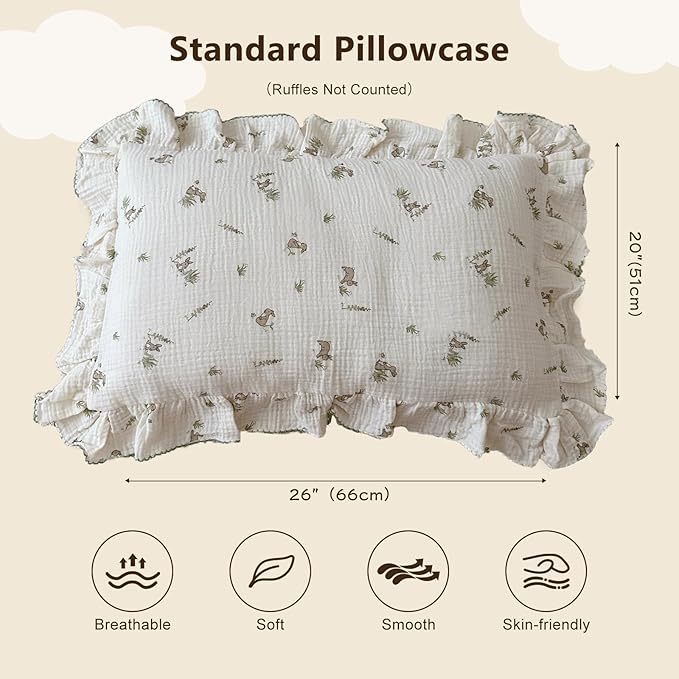 BuLuTu Muslin Toddler Pillowcase for Toddler Bed, Soft Breathable Standard Size Pillow Cover 20"x26", Animal Gray Bunny Toddler Pillow Case for Girls Boys Kids 1 2 3 4 5 6 Year Old, Envelope Closure