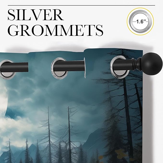 Wolf Blackout Curtains for Boys Girl Bedroom Decor,Dreamy Forest Full Moon Wolf Pack Thermal Insulated Grommet Drapes Darkening Window Curtain for Living Room Home 55x63 inch