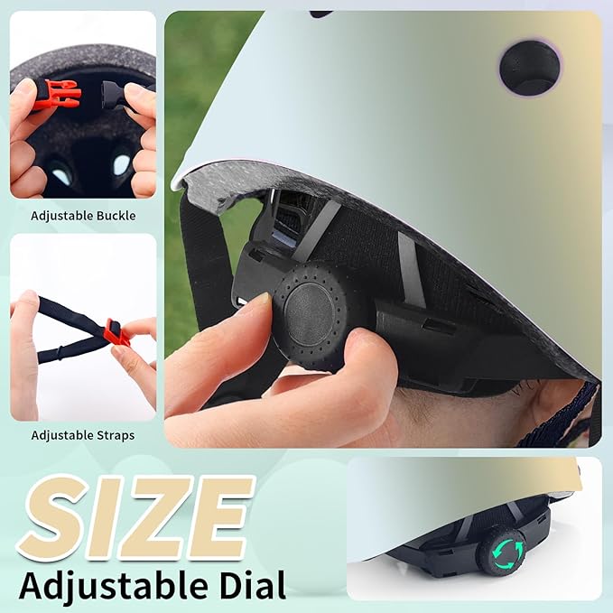 Adjustable Kids Bike Helmet with Knee & Elbow Pads Set, Color Gradient Design for Boys and Girls Aged 3-14+, for Skateboarding, Scooter, Roller & Inline Skating, Longboard