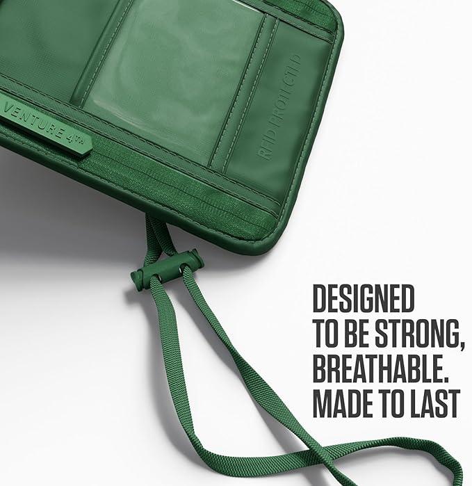 VENTURE 4TH Passport Holder Neck Wallet with RFID Blocking Nylon Lining - Hidden Neck Pouch for Travel (Sleek Army Green)