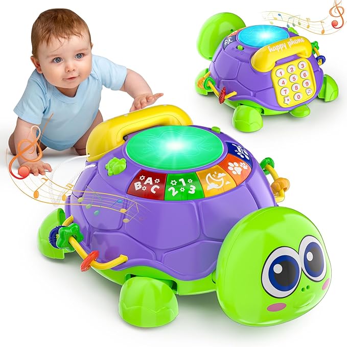 Baby Toys 6-12 Months, Musical Turtle Crawling Tummy Time Development Light up Infant Toys 12-18 Months, Bilingual Educational Boy Girl Gifts Toy for 3-6 4 5 7 8 9-12 Month