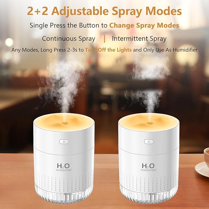 Portable Mini Humidifiers For bedroom baby, 350ml Small Cool Mist Humidifier USB Rechargeable Humidifier For plants, Travel Office Home, Auto Shut-Off,2 Mist Modes Super Quiet,With Night Light