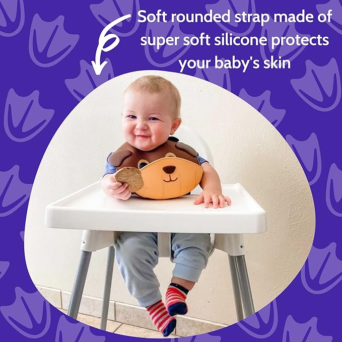 Silly Goose Set of 2 Silicone Animal Baby Bibs for Babies and Toddlers, Waterproof, Adjustable, Soft, Extra Wide Food Catcher Pocket (2PK Hippo+Bear)