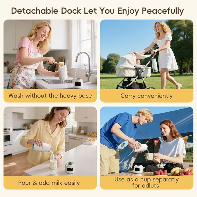 Portable Bottle Warmer for Travel, Detachable Baby Bottle Warmer Portable for Breastmilk Formula, Fast Heating & Long time Temp Keep, Rechargeable, Healthy for Baby on Journey, Car, Airplane