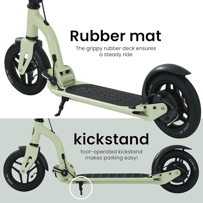 Aero Big Wheels Kick Scooter for Kids 6+, Teens & Adults | Light Up Wheels, Hand Brake, Rubber Deck Mat & Shock Absorption | Foldable & Height Adjustable