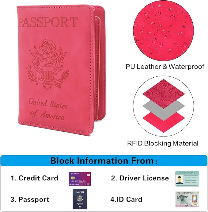 Melsbrinna Rfid Passport Holder for Travel women/Men, Cute Passport Wallet Rfid Blocking Card Slots, Rfid Passport Cover/CaseTravel Wallet, Passport Book Holder (1, Red5)