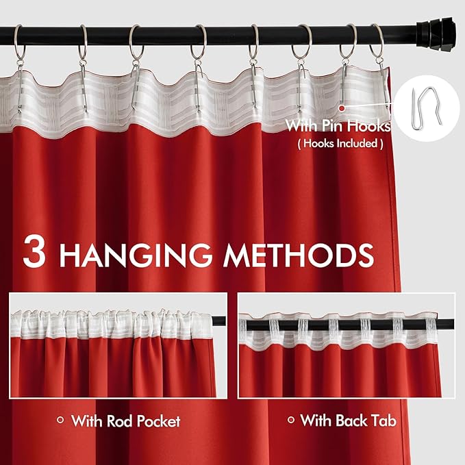 MIULEE Red Back Tab Blackout Curtains 102 Inch Long 2 Panels Set for Living Room Bedroom, Rod Pocket/Pinch Pleated Thermal Insulated Room Darkening Light Blocking Floor to Ceiling Drapes