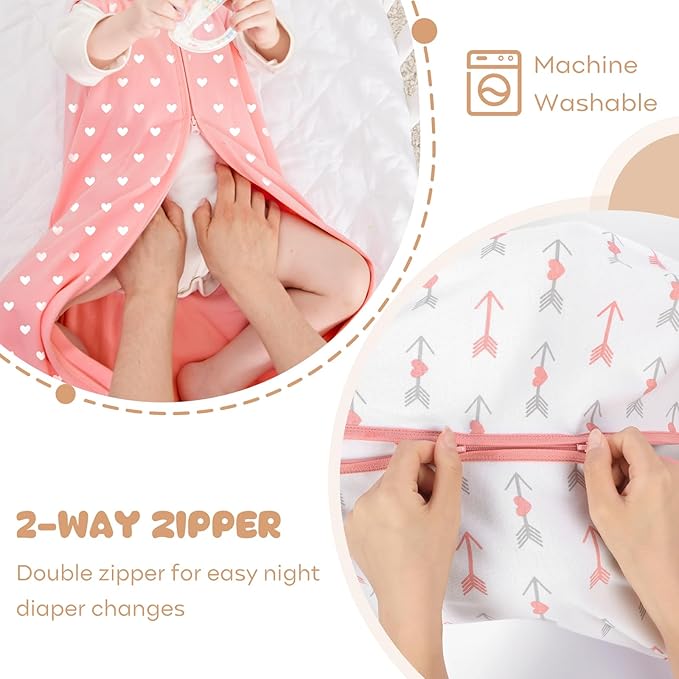 Yoofoss Baby Sleep Sack 12-18 Months Baby Wearable Blanket 100% Organic Cotton 2-Way Zipper TOG 0.5 Toddler Sleeping Sack 3 Pack, Soft Lightweight Sleep Sacks for Babies(Large)
