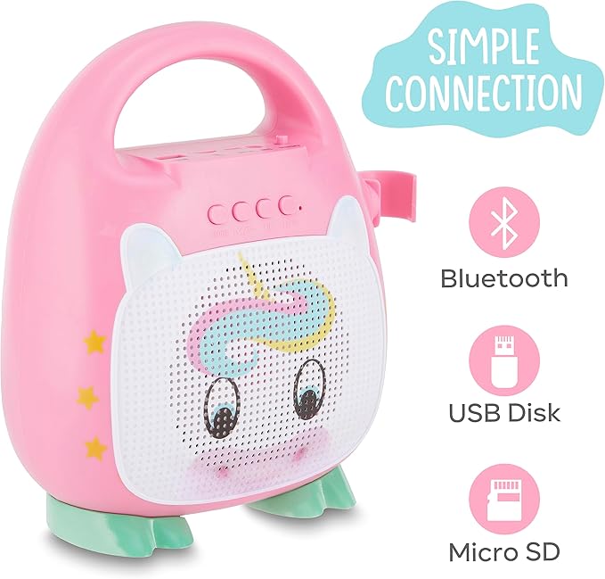 Singimals Kids Karaoke Speaker with Microphone - Unleash Your Child's Inner Superstar, Bluetooth v5.1, 12H Playtime, 5W Speaker, Multicolor LED Lighting, Shimmer The Unicorn