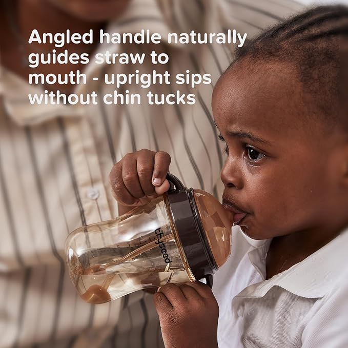 thyseed PPSU Weighted Straw Cup with Handles Toddlers Transition Bottles to Sippy Cups No Spill Learner Milk Water Baby Bottle Soft Silicone Spout Dishwasher Safe BPA Free 6+ Months 10oz/300mL 1 Pack