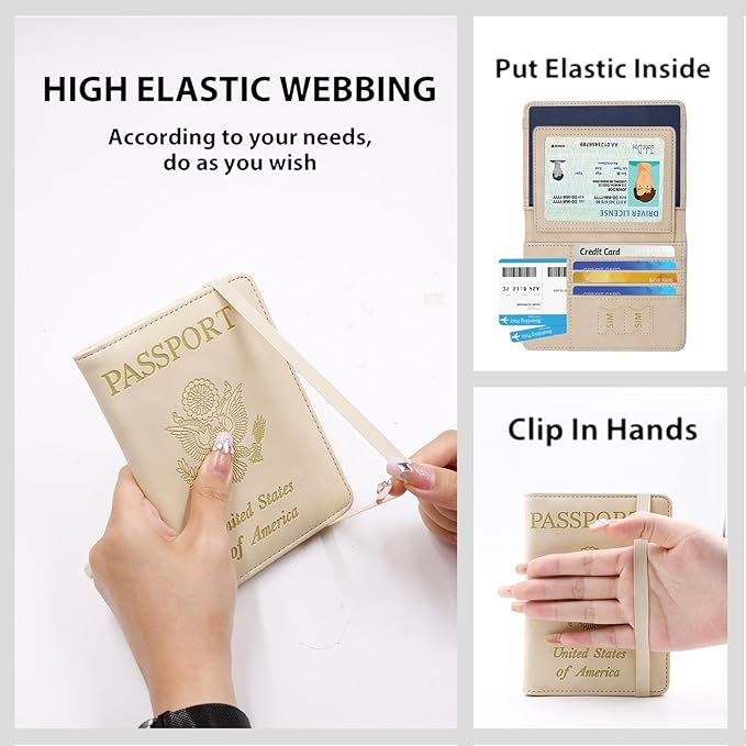 Melsbrinna Rfid Passport Holder for Travel women/Men, Cute Passport Wallet Rfid Blocking Card Slots, Rfid Passport Cover/CaseTravel Wallet, Passport Book Holder (1, Beige)