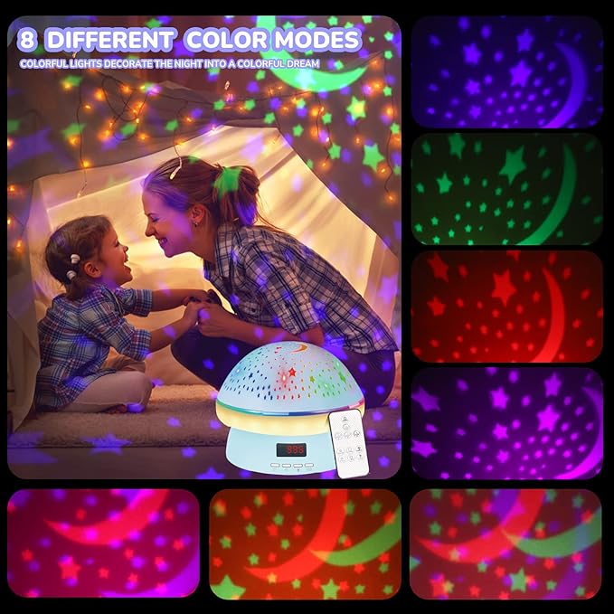 Remote Control and Timer Design Starry Sky Rotating Star Projector Night Light,16 Colorful Projector Light Dimmable LED Bedside Lamp,Kids Room Decor (Blue)