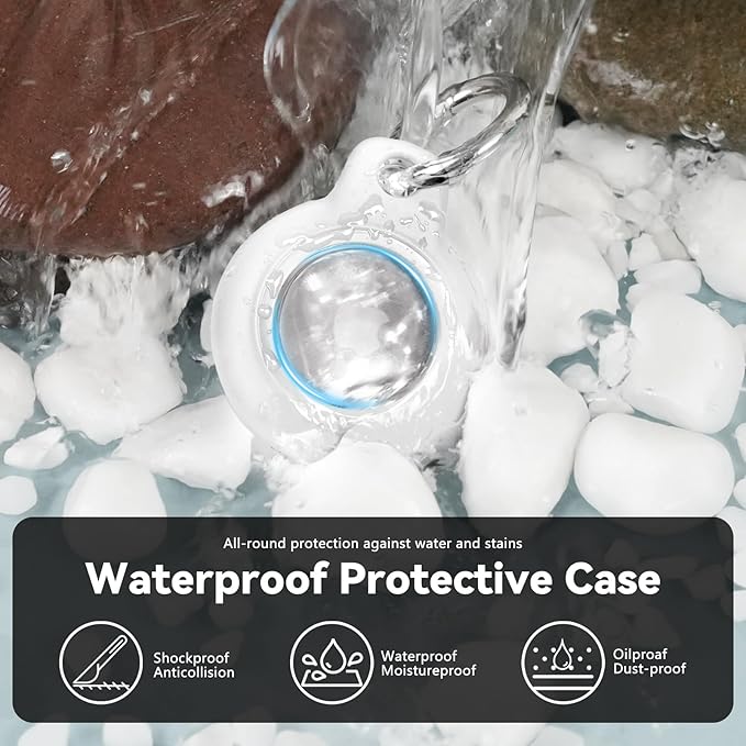 Upgrade Waterproof 4 Pack Airtags Holder with Apple Airtags Keychain, Hard PC Air Tag Case, Anti-Scratch & Shock Air tag Holder, Men's Women's Keyrings & Keychains - Black+White+Blue+Red