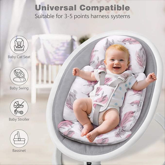 Upgraded Infant Car Seat Insert, 2-in-1 Reversible Baby Car Seat Head Support with 3 Strap Covers, All Seasons Newborn Car Seat Insert and Baby Carseat Cushion for Stroller, Swing, Rocker, Bassinets