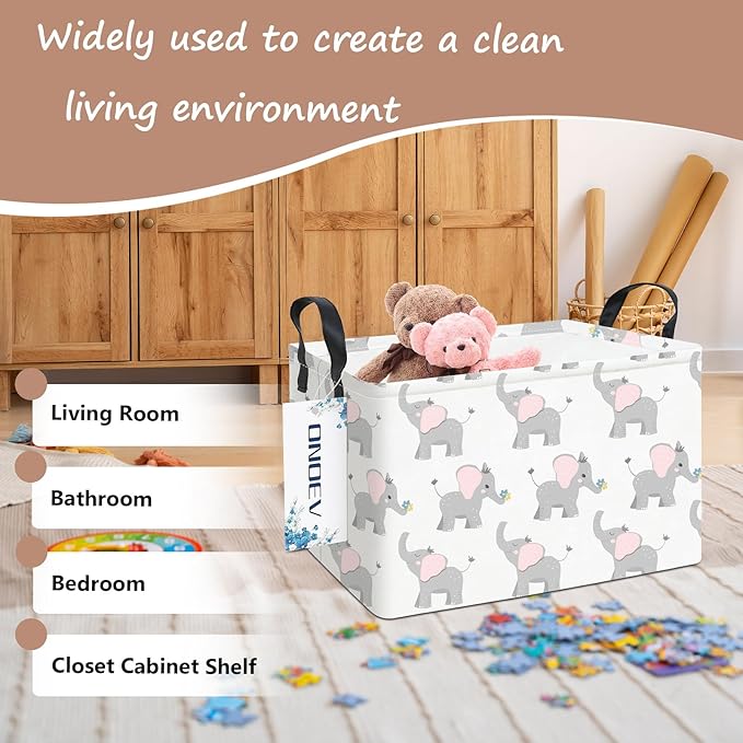 Rectangular Folding Laundry Basket,waterproof Canvas Basket,gift basket,Suitable for children's room,Office,Clothes,Toys Storage(Elephant calf)