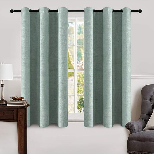 MIULEE Linen Blackout Curtains and Drapes 100% Room Darken Thermal Insulated Grommet Window Panels with Coating 2 PCs W 42 x L 63 inches Seafoam Green
