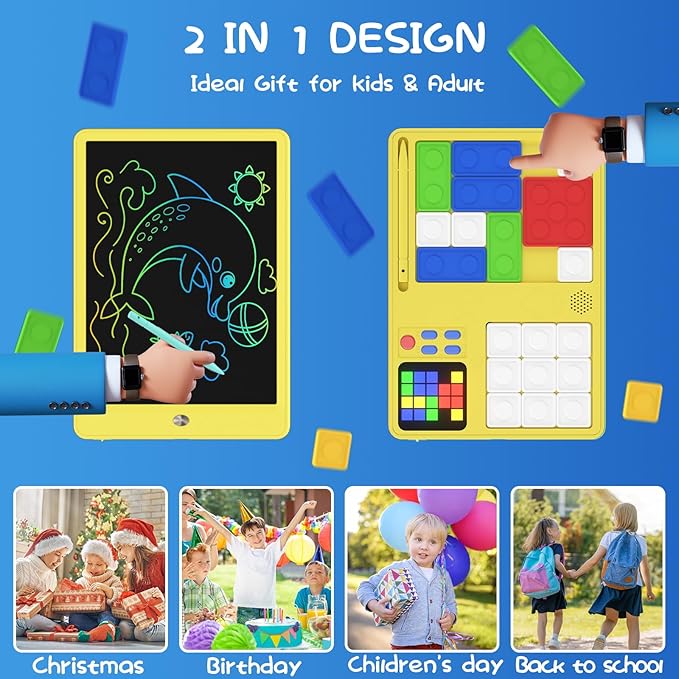 Slider Puzzle Games & LCD Writing Tablet for Kids 2 in 1,Drawing Pad with 500+Challenges Travel Games for Kids Age 4-8,Brain Teaser Puzzle Games Kids Drawing Tablet Toys for Boys Girls