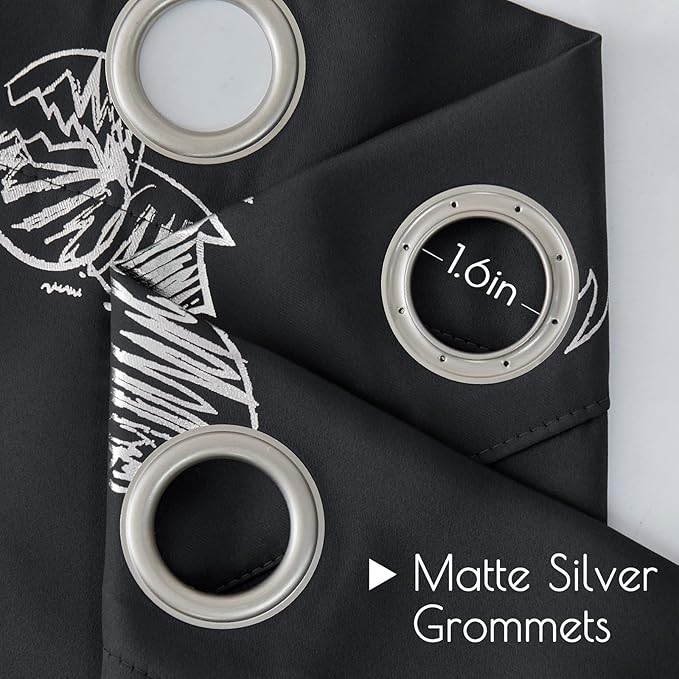 Vangao Kids Curtains Black Blackout Dinosaur Curtains for Boys Kids Nursery Girls Room Silver Dino Foil Print Thermal Insulated Drapes Grommet Top Window Treatments 84 Inches Length 2 Panels