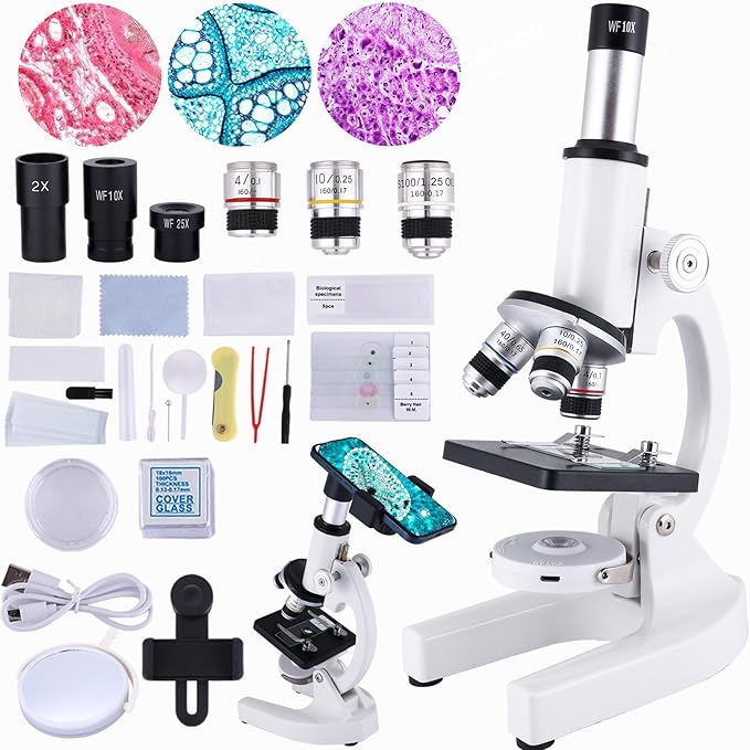 Microscope for Kids 40X-2000X, Microscope for Children 8-12 Years Old with LED Fill Light, Slides and specimens Ideal for School Labs Homeschooling