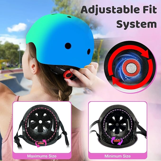 Color Gradient Adjustable Kids Bike Helmet Toddler Skateboard Helmets Boys Girls Child Ventilation Helmet for Multi-Sports Skating Cycling Scooter Balance