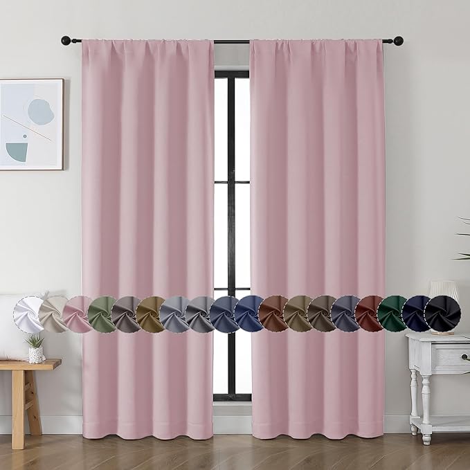 Simplebrand Ava Blush Blackout Curtains for Bedroom, 72 Inch Length, 2 Panels Set, Privacy Thermal Insulated Rod Pocket Window Curtains for Patio, French Door, W40 x L72 Inch