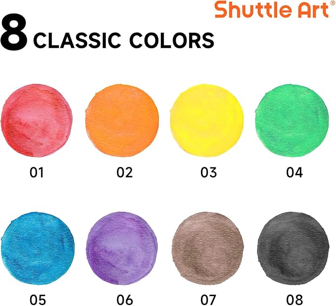 Shuttle Art 8 Colors Watercolor Paint Set, 24 Pack with Paint Brushes & Color Wheels, Washable for Kids & Adults, Suitable for Classroom, Parties, Kindergarten & Art Activities