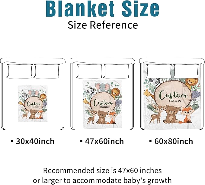 Custom Name Crib Bedding Set - Animal Theme, Personalized Nursery Bedding 3-Piece Set– Soft Blanket, Fitted Sheet, Changing Pad Cover – for Newborns Boys Girls Nursery Gifts