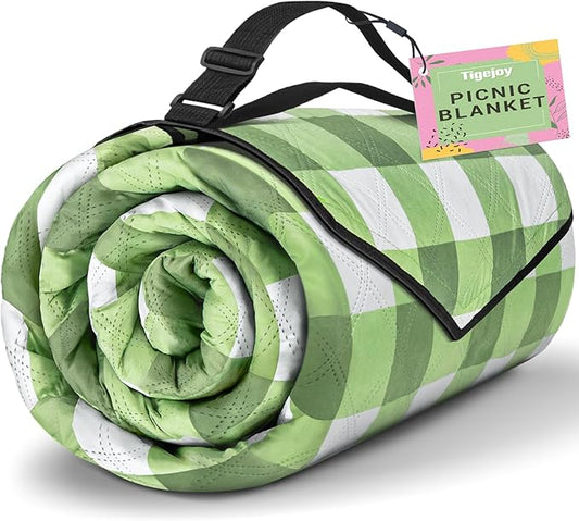 TigeJoy Extra Large Picnic Blanket Waterproof Foldable 60''x80'', Outdoor Picnic Mat Beach Blanket Sandproof for Park, Grass, Travel, Hiking, Camping Essentials, Gingham Picnic Blanket