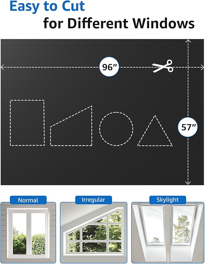 Sumobaby Blackout Curtains for Bedroom Portable 96”x57”Black Out Window Cover with Heat-Resistant Hook&Loop Tape,100% Blackout Shades,NoDrill Blinds for Windows DIY Cut Fit for Nursery&Dorm Room,Black