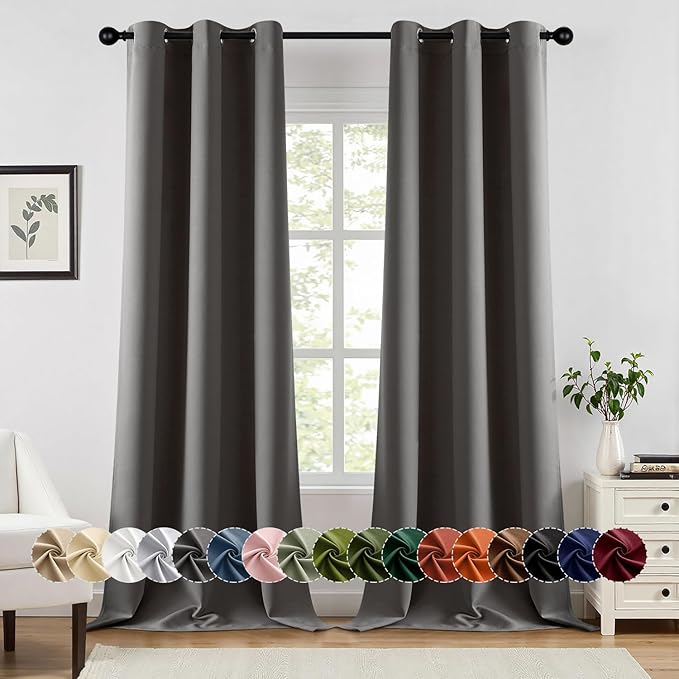 MIULEE Grey Blackout Curtains for Bedroom Living Room 96 Inches Long 2 Panels, Thermal Insulated Room Darkening Drapes Solid Grommet Top Noise Reduction Light Blocking Window Treatments 40x96 Inch