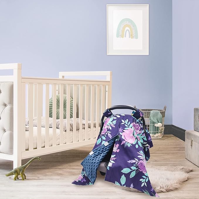 TANOFAR Car Seat Cover Baby, Carseat Covers Baby Boy Girl, Peekaboo Opening Infant Car Seat Cover for Winter, Warm & Cozy, Purple Floral