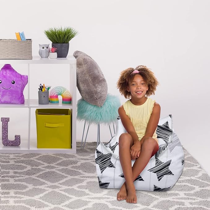 Posh Creations Bean Bag Chair Structured Comfy Seat for Gaming, Reading and Watching TV, for Children, Newport Chair, Canvas - Sketchy Stars