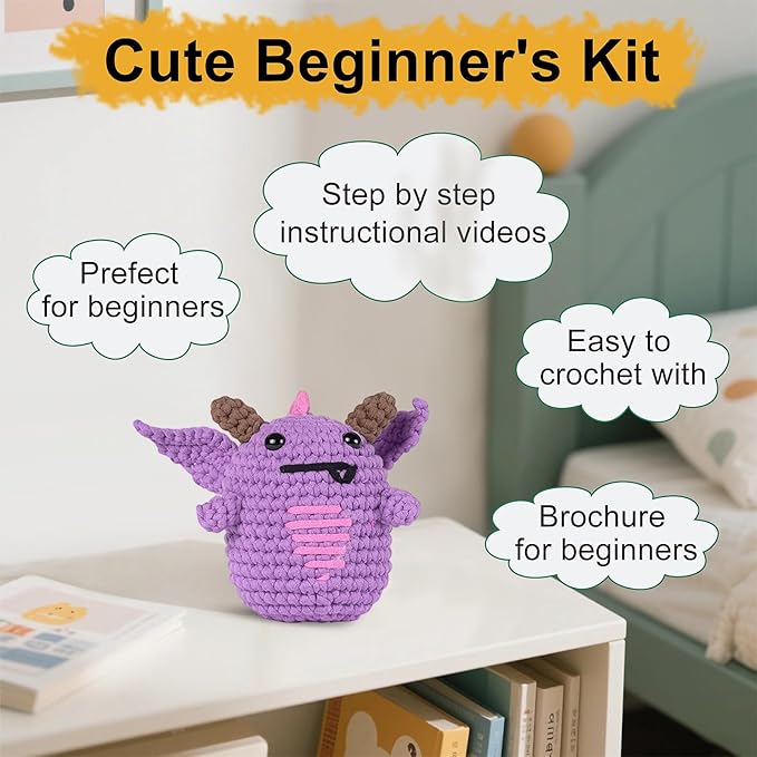 Utook Halloween Crochet Kit for Beginners，Crochet Starter Kits,Crochet Kits for Beginners Adults and Children, with Instructional Videos and Paper Tutorials, Holiday Gifts (Little Devil)