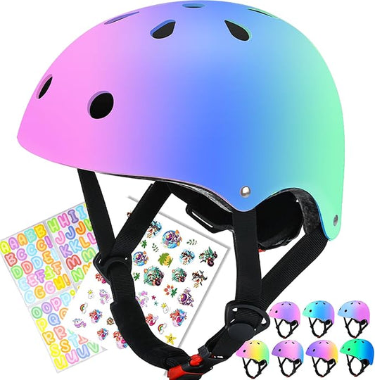 Color Gradient Adjustable Kids Bike Helmet Toddler Skateboard Helmets Boys Girls Child Ventilation Helmet for Multi-Sports Skating Cycling Scooter Balance