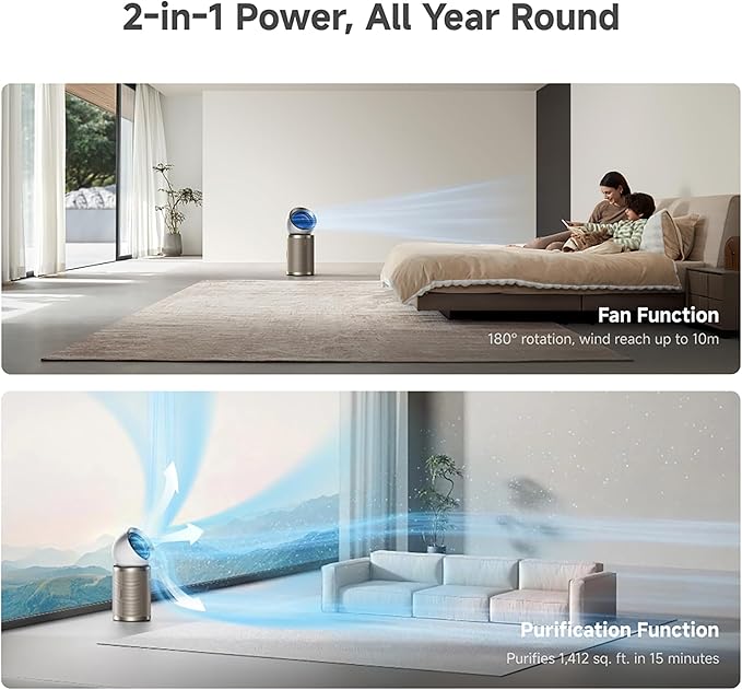 Dreame Air Purifier PM10 for Home Large Room, Cleans 5,650 ft² in One Hour with 4 Filters, Dual-way Air Oulets, Al Tracking, Air Quality Monitor with 7 Sensors, 2-in-1 Purifier & Cooler, Gold